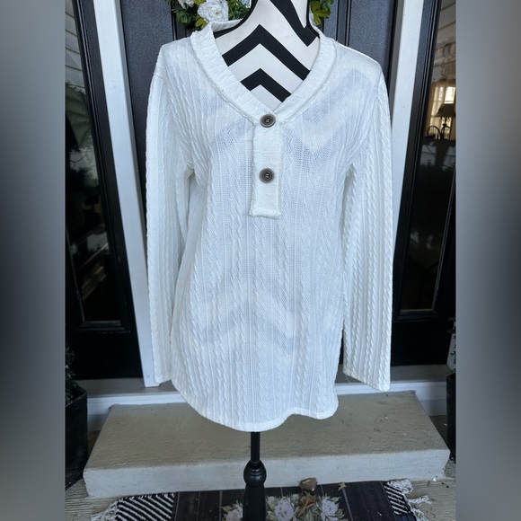 Ivory fisherman's sweater top with suede elbow Size M - Picture 4 of 8